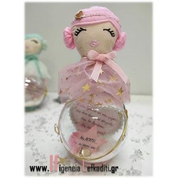  Χειροποίητη κούκλα «Πριγκίπισσα» ροζ σε χιονόμπαλα δύο όψεων με ευχές/ονόματα