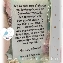 Κορνίζα με φωτογραφία, ευχές νονάς, όνομα παιδιού και led εσωτερικό φωτισμό