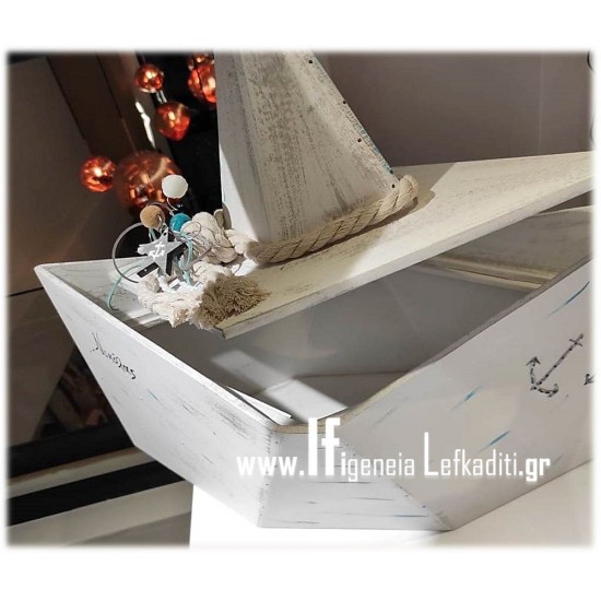 Ξύλινο διακοσμητικό κουτί αποθήκευσης «Καράβι - Διαμάντι»