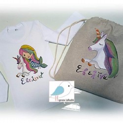 ΣΕΤ Ζωγραφιστό μπλουζάκι Μονόκερος- Γοργόνα με σακίδιο