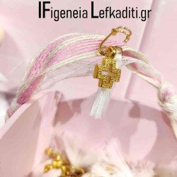 Μαρτυρικά Βάπτισης παραμάνα “Πεταλούδα Floral” με λευκό φουντάκι