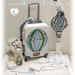Σετ βάπτισης Αερόστατο - Ταξίδια με βαλίτσα ΜΑΤ ζωγραφισμένη στο χέρι