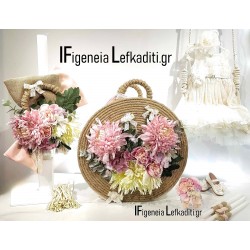 Ρομαντικό Boho Floral Σετ βάπτισης με ξύλινο κουτί στρογγυλή τσάντα
