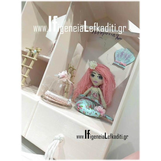 Σετ βάπτισης "Κουκλόσπιτο Mermaid floral" με κούκλα γοργόνα