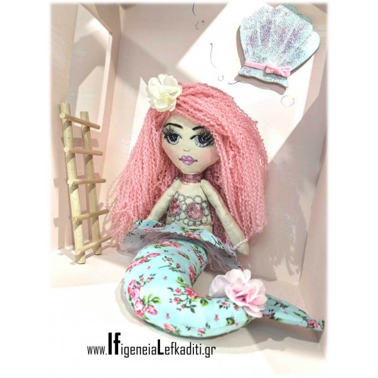Σετ βάπτισης "Κουκλόσπιτο Mermaid floral" με κούκλα γοργόνα