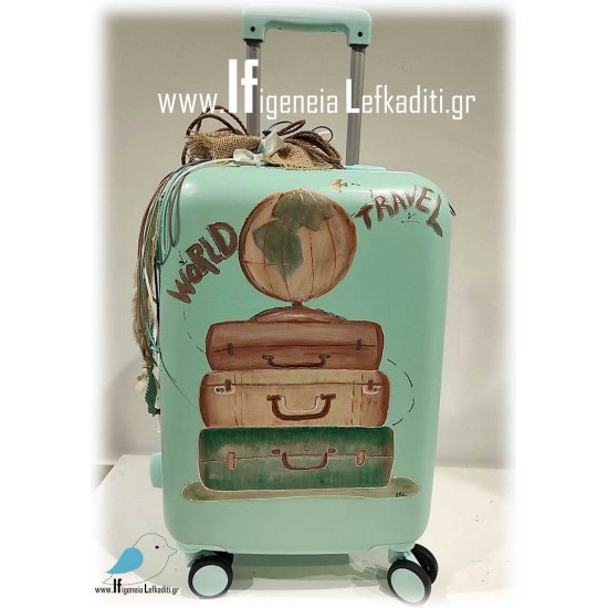 Σετ βάπτισης για αγόρι με βαλίτσα ζωγραφισμένη σε θέμα τα ταξίδια «World Travel”