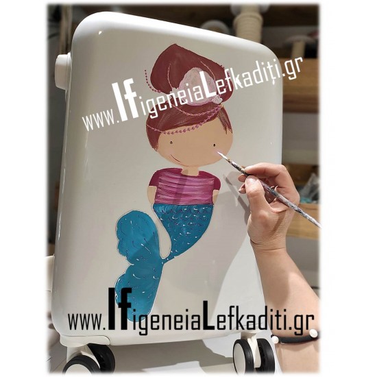 Σετ βάπτισης για κορίτσι με βαλίτσα ζωγραφισμένη στο χέρι «Γοργόνα Mermaid»