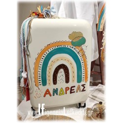 Βαλίτσα ταξιδιού ζωγραφισμένη στο χέρι με όνομα παιδιού «Ουράνιο τόξο» 